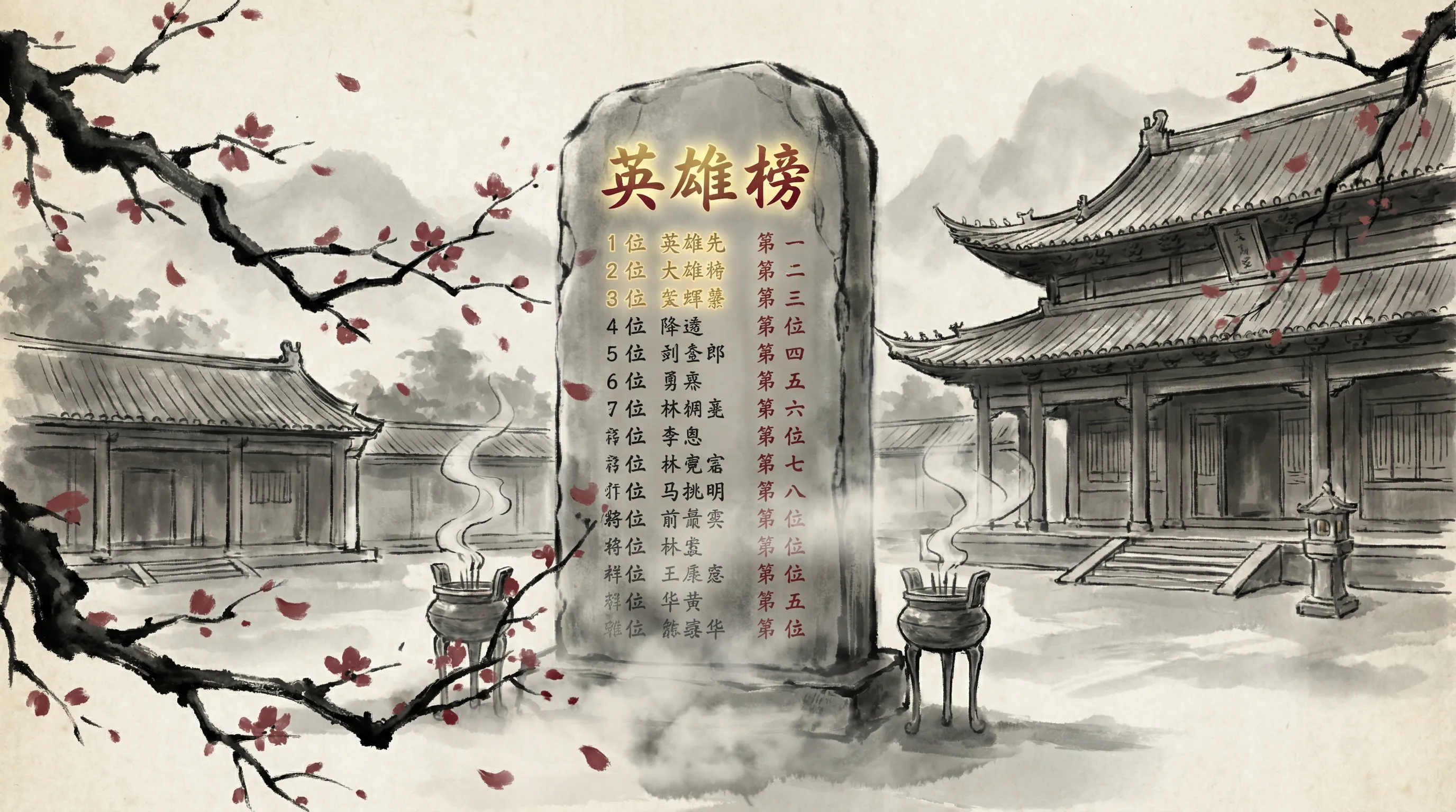 武林大会英雄榜排名